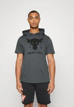 Under Armour ROCK TERRY - T-shirt Z Nadrukiem - Pitch Gray/black