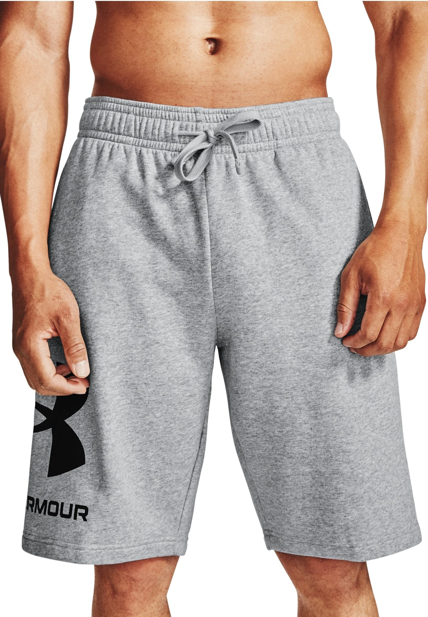 Under Armour RIVAL BIG LOGO - Krótkie Spodenki Sportowe - Mod Gray Light Heather Black - obrazek 2