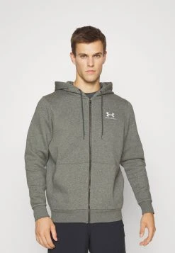 Under Armour ESSENTIAL - Bluza Rozpinana - Pitch Gray Medium Heather/white