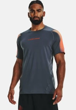 Under Armour SHORT-SLEEVES HG NOV - T-shirt Z Nadrukiem - Downpour Gray
