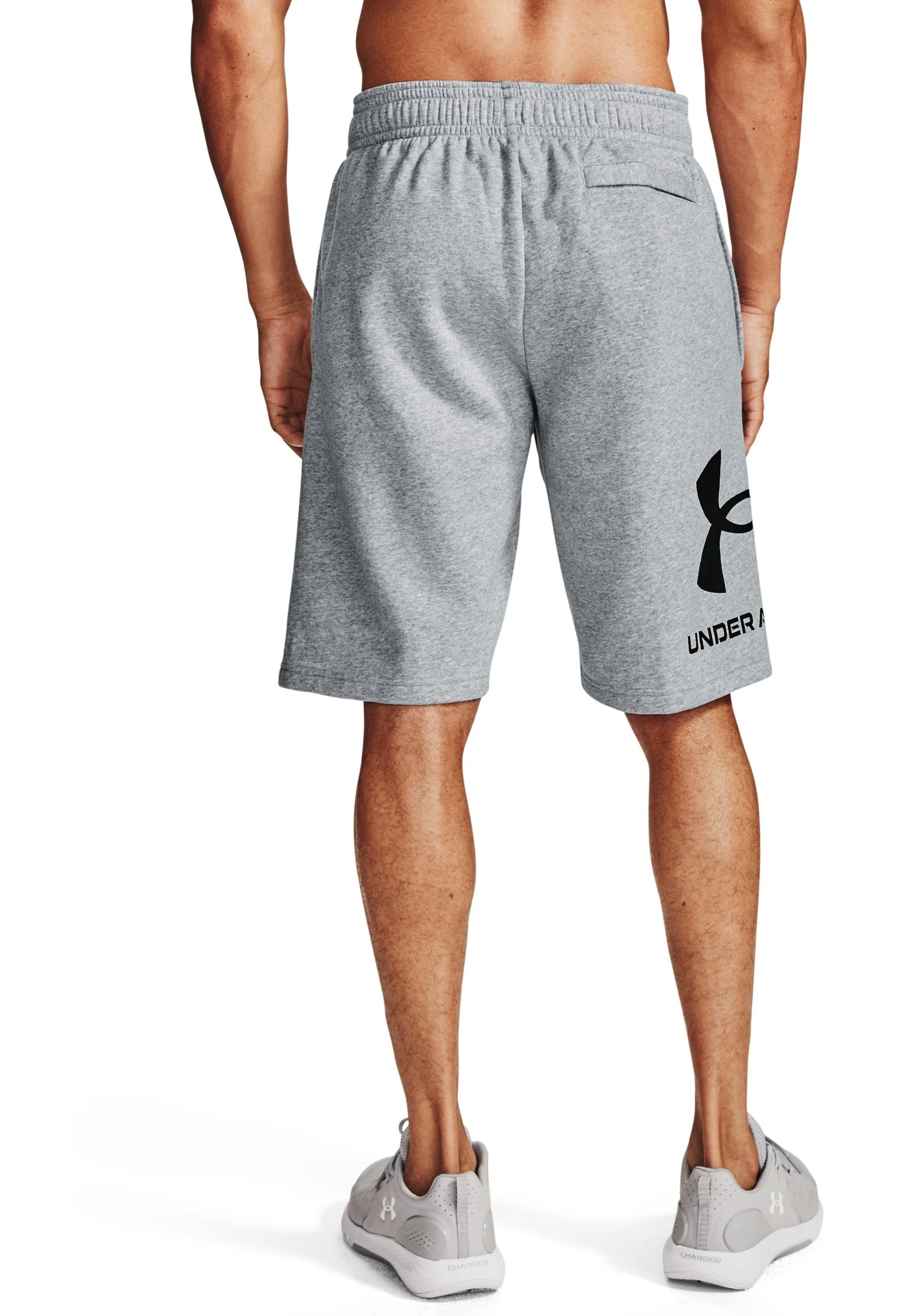 Under Armour RIVAL BIG LOGO - Krótkie Spodenki Sportowe - Mod Gray Light Heather Black - obrazek 3