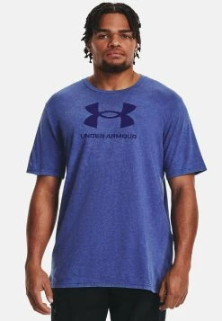 Under Armour SHORT SLEEVE GRAPH UA WASH TONAL SPORTSTYLE SS - T-shirt Z Nadrukiem - Sonar Blue Medium Heather