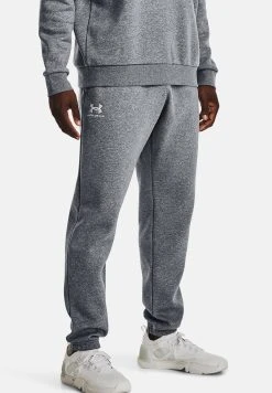 Under Armour ESSENTIAL - Spodnie Treningowe - Pitch Gray Medium Heather / / White