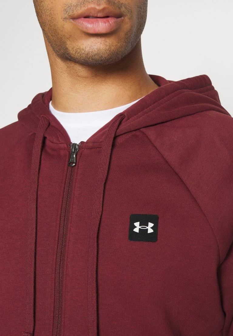 Under Armour RIVAL HOODIE - Bluza Rozpinana - Chestnut Red/onyx White - obrazek 6