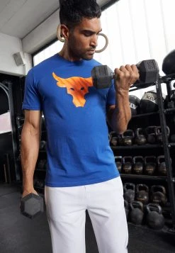 Under Armour ROCK BRAHMA BULL - T-shirt Z Nadrukiem - Blue Mirage/orange Blast