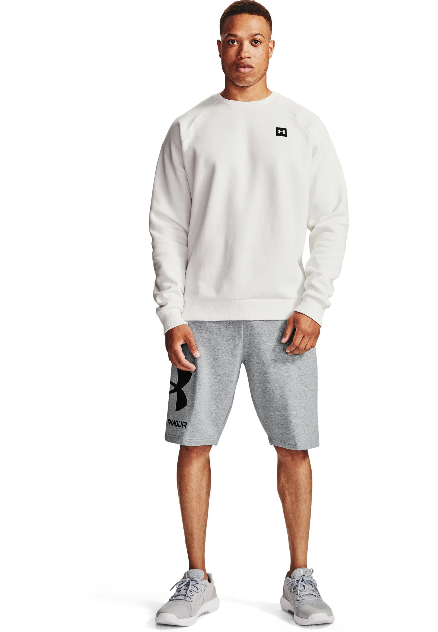 Under Armour RIVAL BIG LOGO - Krótkie Spodenki Sportowe - Mod Gray Light Heather Black