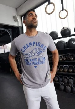 Under Armour ROCK CHAMP - T-shirt Z Nadrukiem - Steel Light Heather/blue Mirage
