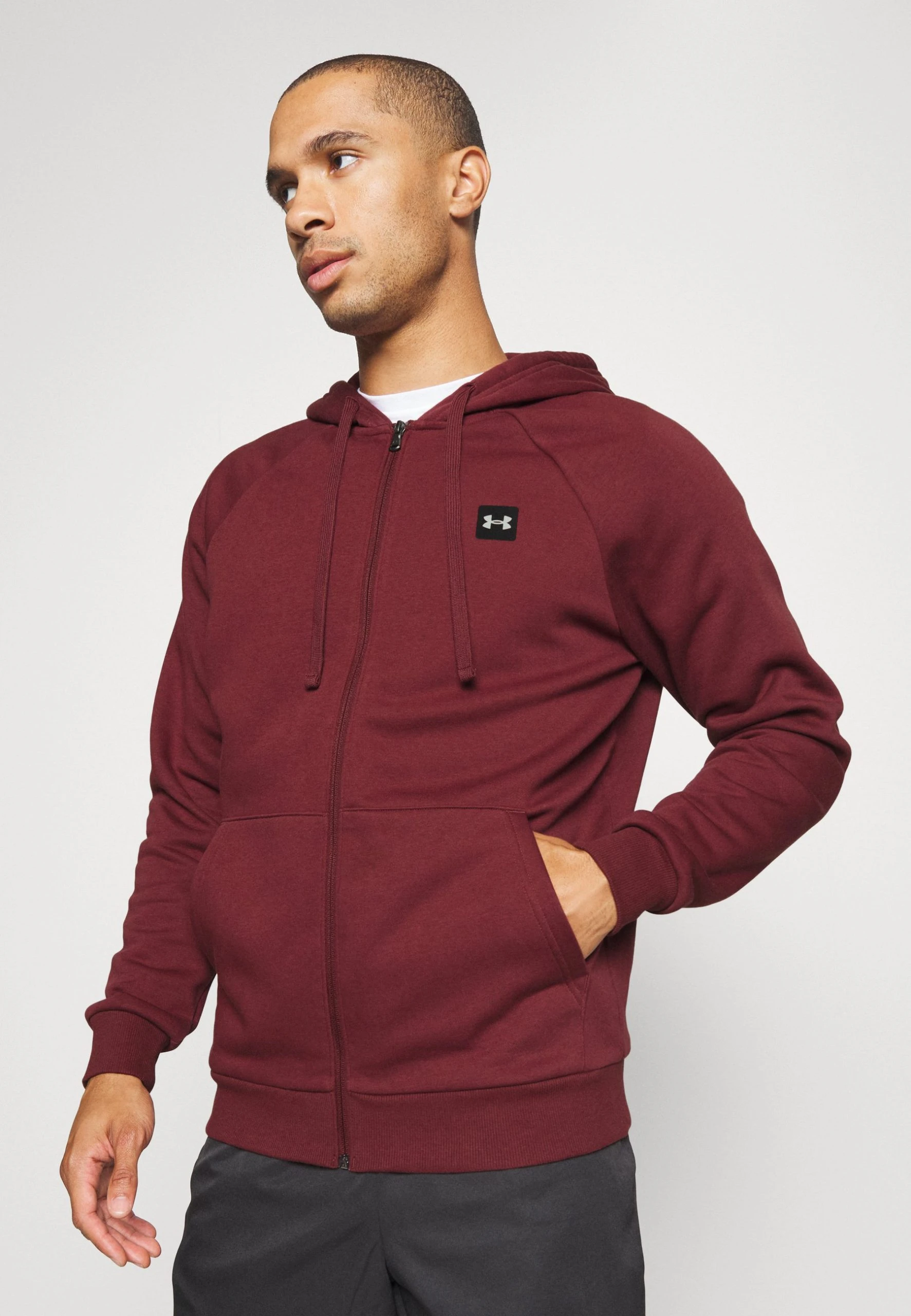 Under Armour RIVAL HOODIE - Bluza Rozpinana - Chestnut Red/onyx White - obrazek 4