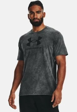 Under Armour SHORT SLEEVE GRAPH UA WASH TONAL SPORTSTYLE SS - T-shirt Z Nadrukiem - Black Medium Heather